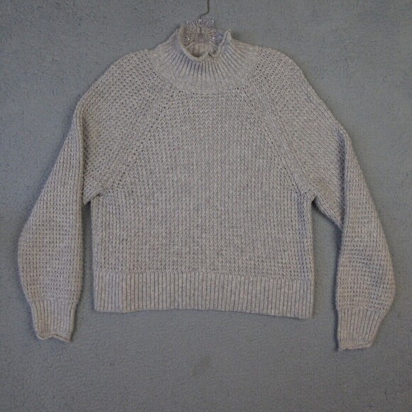 American Eagle Sweater Women's Small Gray Long Sleeve Open Knit Pullover - Picture 1 of 9